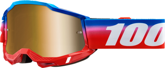 Bill's Exhausts 100% Accuri 2 Goggles in Unity True Gold Mirror with black strap and reflective gold lens for motocross protection