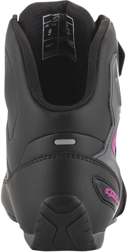 Alpinestars Faster-3 Drystar® shoes in black, gray, and pink, US size 7, showing the sporty design and reinforced toe area.
