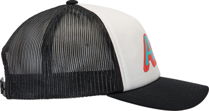 Bill's Exhausts Alpinstars Delivery Trucker Hat in white and black, one size, with mesh back and embroidered logo.
