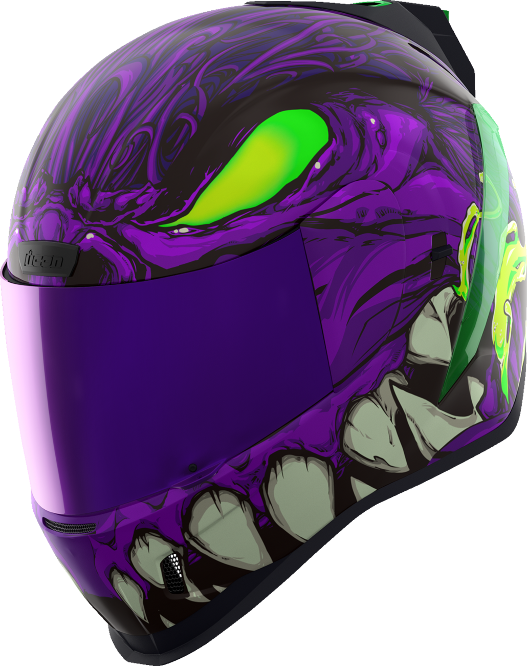 Bill's Exhausts ICON Airform™ helmet in purple, medium size, featuring MIPS® safety technology and a sleek helmet design.