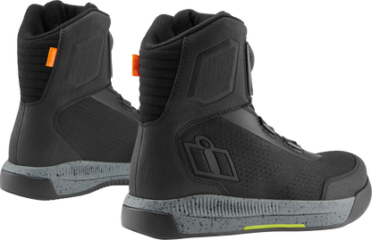 Bill's Exhausts ICON Overlord™ Vented CE Boots in black, size 11.5, showing the reinforced toe and vented design for safety and comfort.
