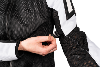 Bill's Exhausts ICON Women's Mesh AF Jacket in white and black, XS, featuring breathable mesh fabric and stylish design.