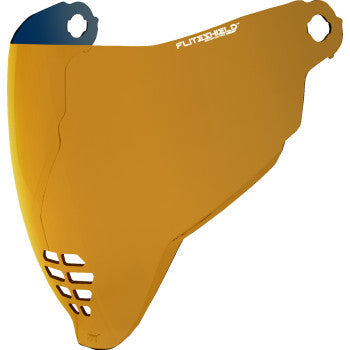 Bill's Exhausts ICON FliteShield™ Airflite™ shield in 25K gold with intricate design, made of durable metal.