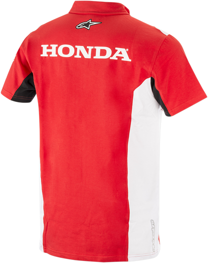 Red ALPINESTARS Honda polo shirt in large size, featuring the brand logo and classic polo collar.