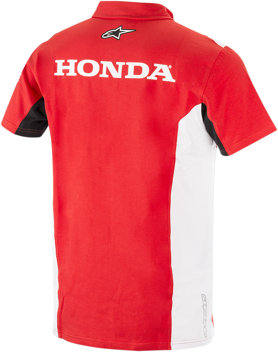 Red ALPINESTARS Honda polo shirt in medium size, featuring the brand logo on the chest and classic polo collar.