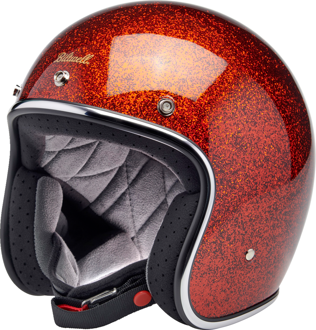 BILTWELL Bonanza helmet in Rootbeer Megaflake finish, medium size, featuring a sleek motorcycle helmet design with glossy finish.