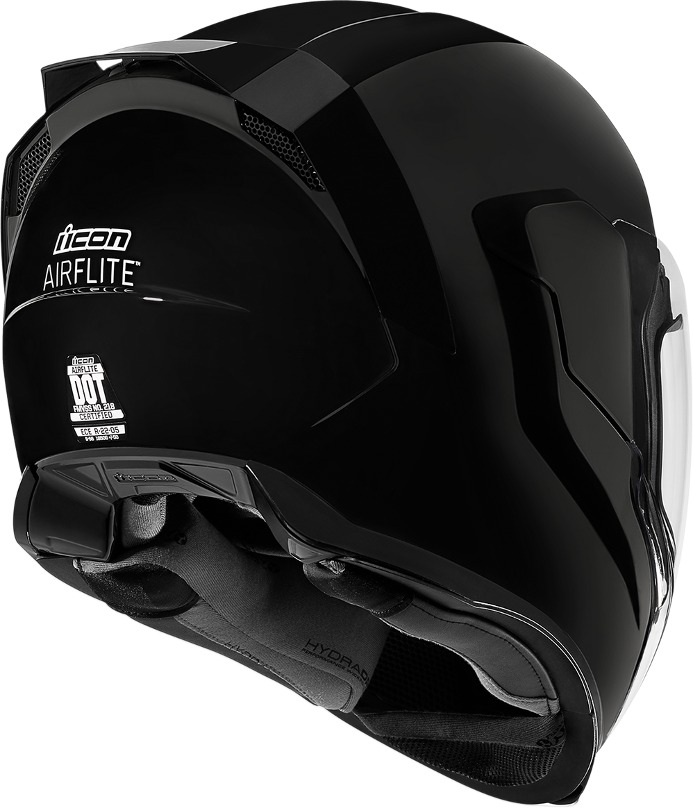Black ICON Airflite™ helmet in gloss finish, small size, with aerodynamic design and clear visor.