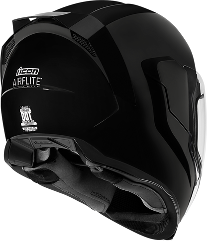 Black ICON Airflite™ helmet in gloss finish, small size, with aerodynamic design and clear visor.