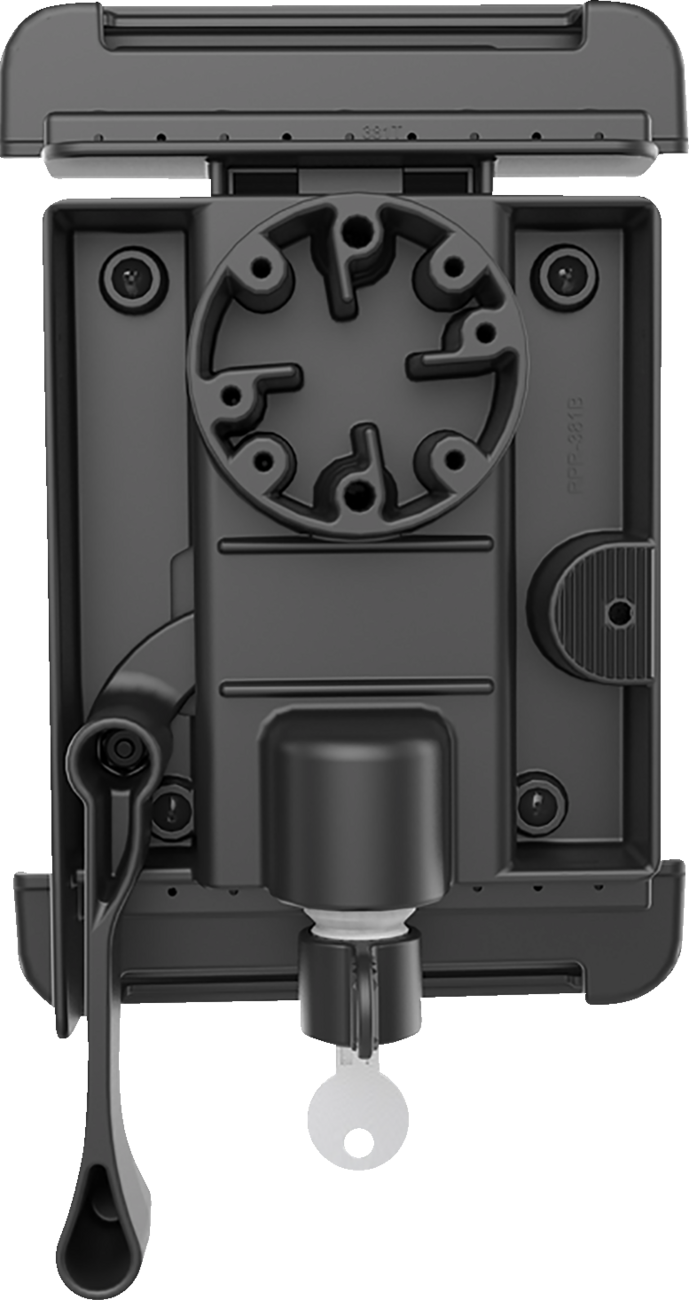 Engine RAM Mounts holder with Tab-Lock system, compatible with various devices, shown in a close-up image.
