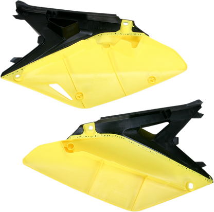 Acerbis black and yellow side panels for motorcycle body, featuring bold color accents and sleek design.