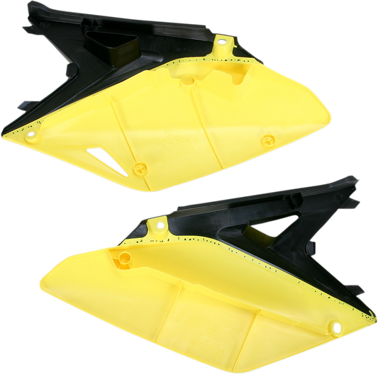 Acerbis black and yellow side panels for motorcycle body, featuring bold color accents and sleek design.