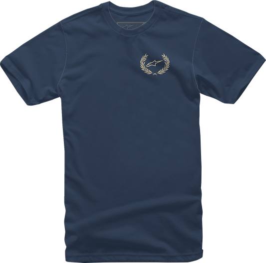 Alpinestars Wreath T-Shirt in navy, large size, casual crewneck with logo graphic, made by Bill's Exhausts.