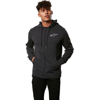 Charcoal ALPINESTARS Ageless Chest Zip Hoodie in 2XL, featuring a front chest zip and branded logo, casual streetwear style.