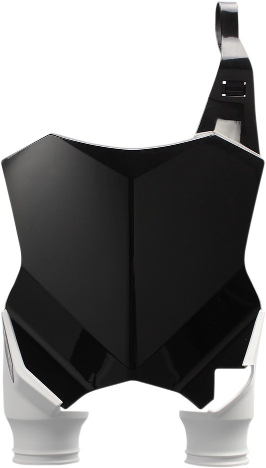 A black ACERBIS Raptor number plate body part with white numbering, designed for motorcycle customization.