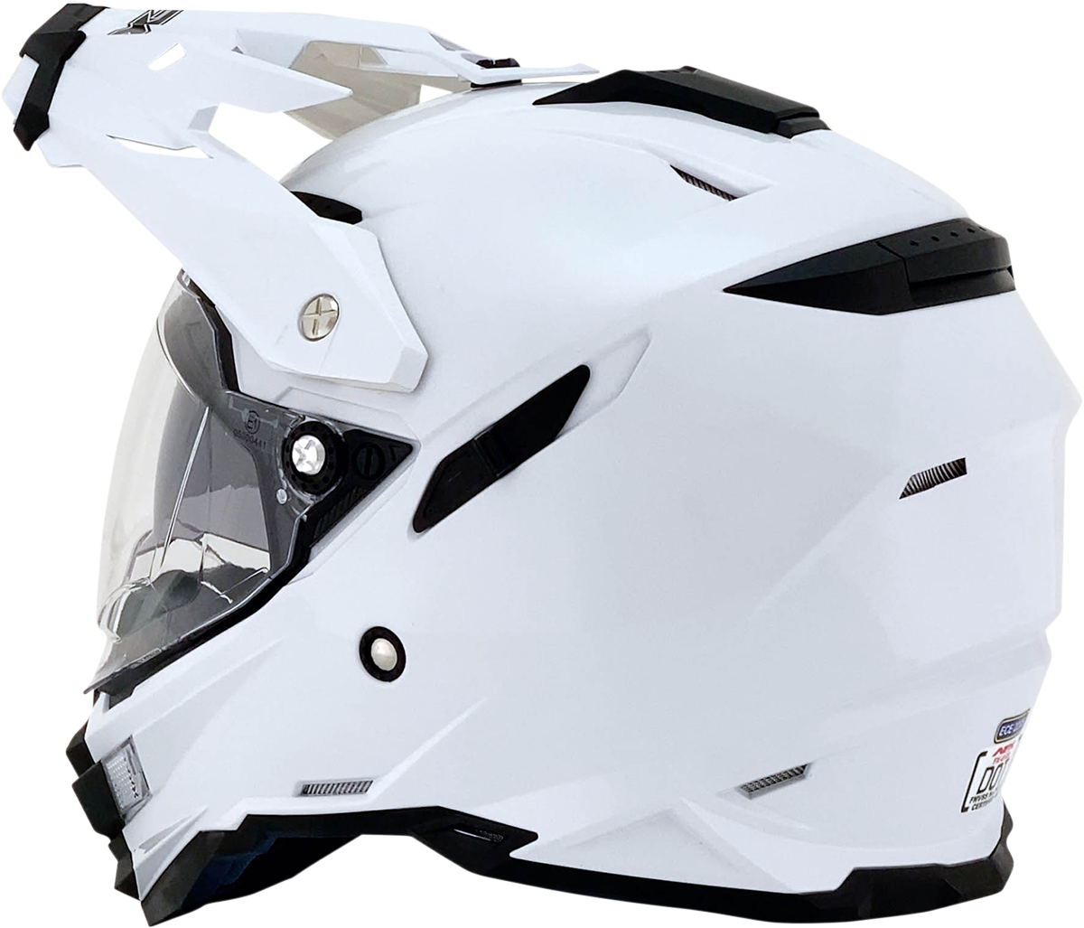 Bill's Exhausts AFX FX-41DS motorcycle helmet in pearl white, small size, with aerodynamic design and clear visor.