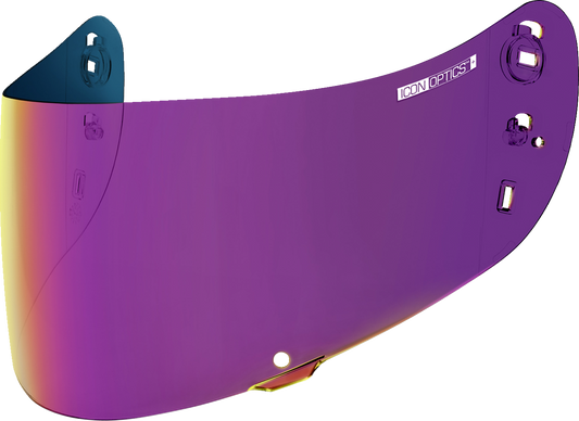 ICON Optics Airframe Pro/Airform/Airmada helmet shield in purple, 22.06 size, designed for motorcycle helmets and safety gear.