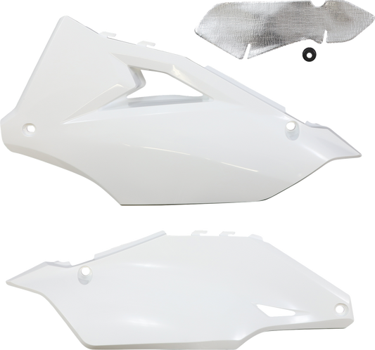 White Acerbis side panels for motorcycle body, featuring sleek design and brand logo, compatible with specific models.