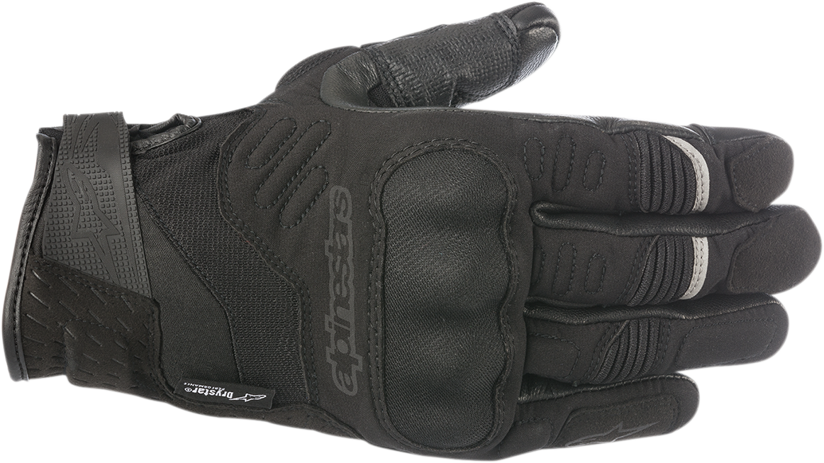 Black Alpinestars C-30 Drystar gloves in small size, showing the textured leather and protective knuckle details.