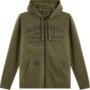 Bill's Exhausts ALPINESTARS Region Hoodie in military green, 2XL, featuring a casual fit and branded logo on the front.