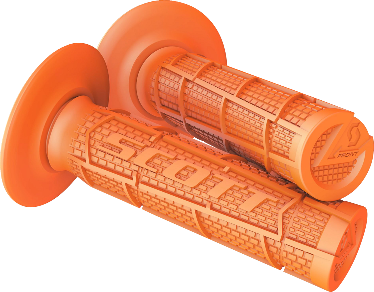 Scott Full Waffle Orange motorcycle grips, Bill's Exhausts engine accessories with textured rubber for a secure hold.