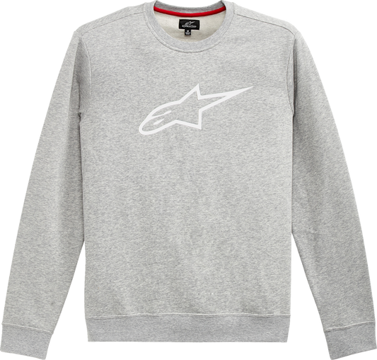 Alpinestars Ageless Crew Fleece hoodie in Heather Gray and White, medium size, featuring a soft fleece fabric and classic design.