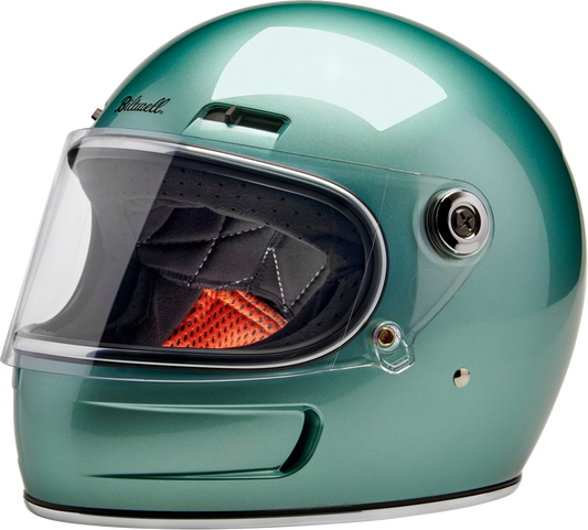 BILTWELL Gringo SV helmet in metallic seafoam color, medium size, featuring a sleek, glossy motorcycle helmet design.