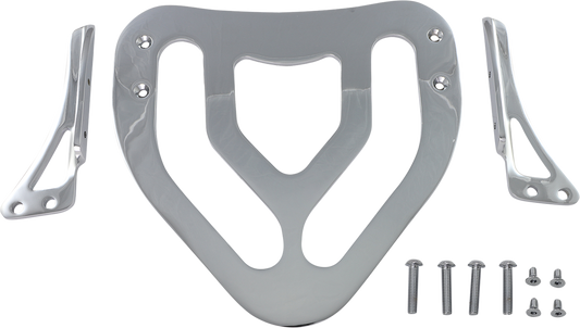 Bill's Exhausts SHOW Chrome Sissy Bar Rack 55-322 engine part for motorcycle, shiny chrome finish, detailed metal construction.