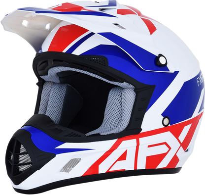 Bill's Exhausts AFX FX-17 motorcycle helmet in red, white, and blue, medium size, featuring a sleek aerodynamic design.