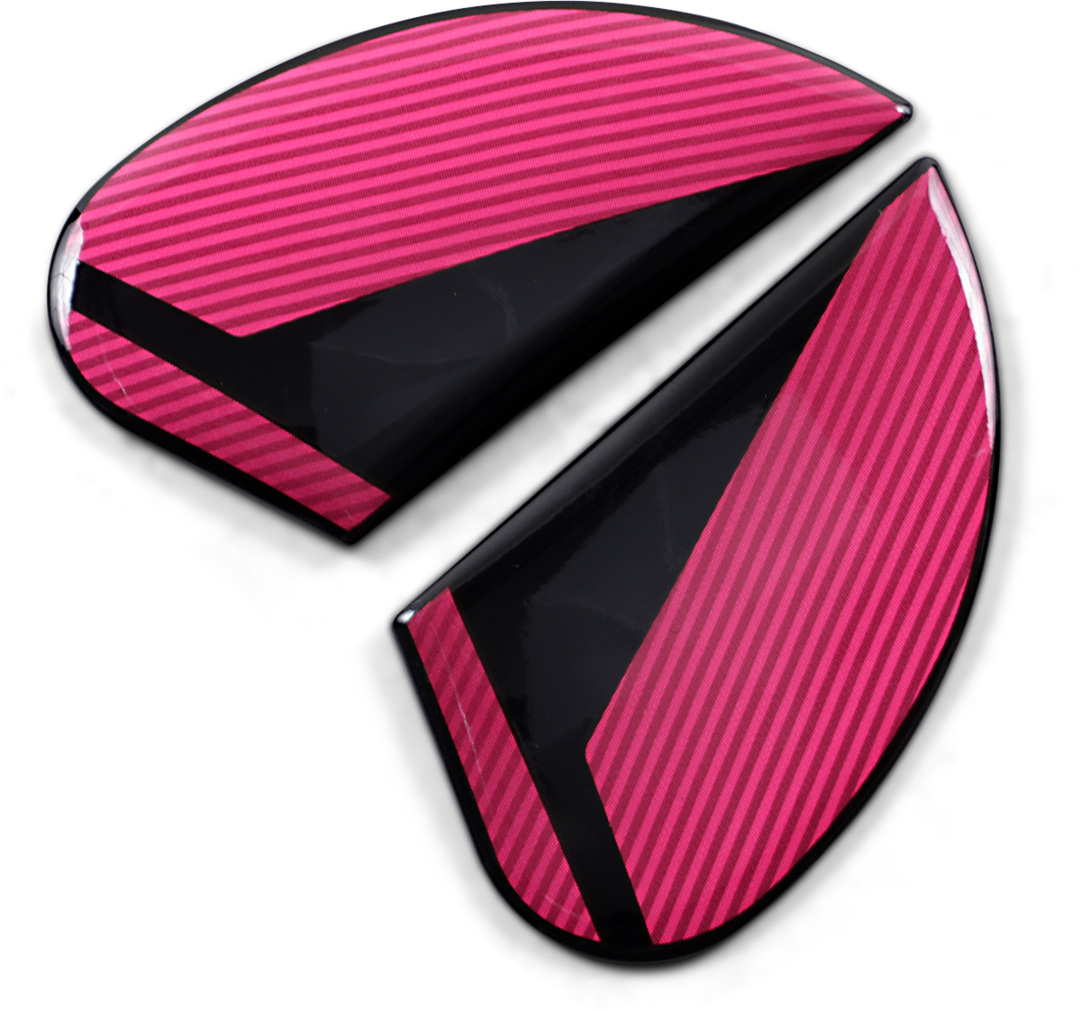 Pink ICON Airform™ Side Plates for Conflux helmet, featuring sleek design and ventilation details, by Bill's Exhausts.