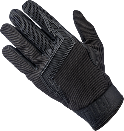 Black BILTWELL Baja Gloves in XS size, made by Bill's Exhausts, featuring durable material and a sleek design for motorcycle riding.
