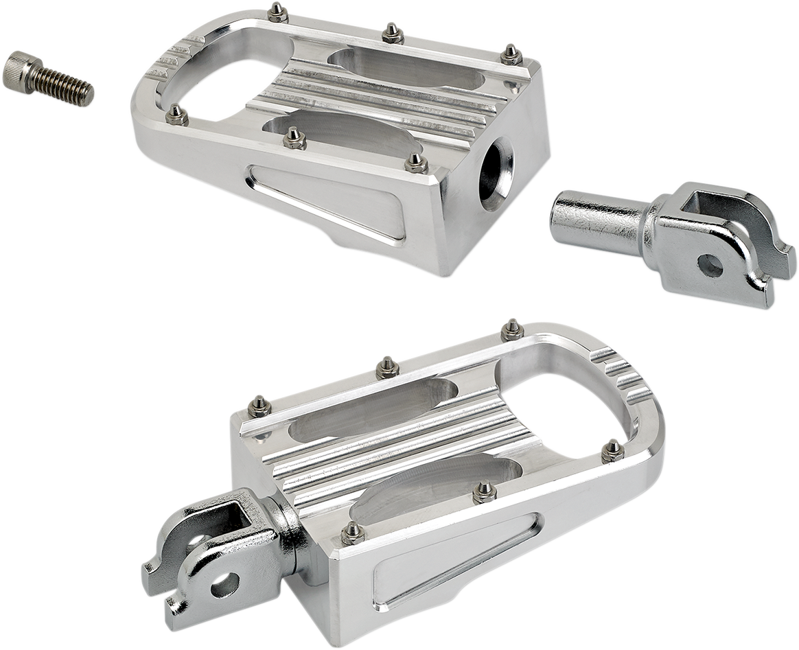 Polished BILTWELL Punisher footpeg for Softail motorcycles, showcasing durable metal body and detailed design.