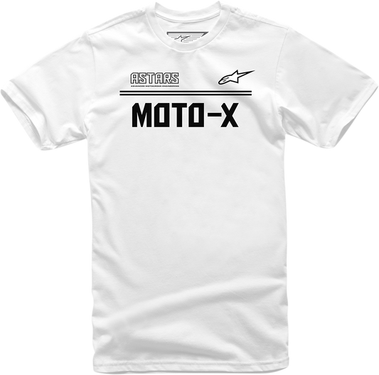 Alpinestars Moto X T-Shirt in white and black, 2XL size, featuring motorcycle-inspired graphic design on the front.