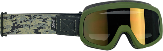 BILTWELL Overland 2.0 Goggles in olive camo with clear lenses, designed for outdoor riding and adventure.