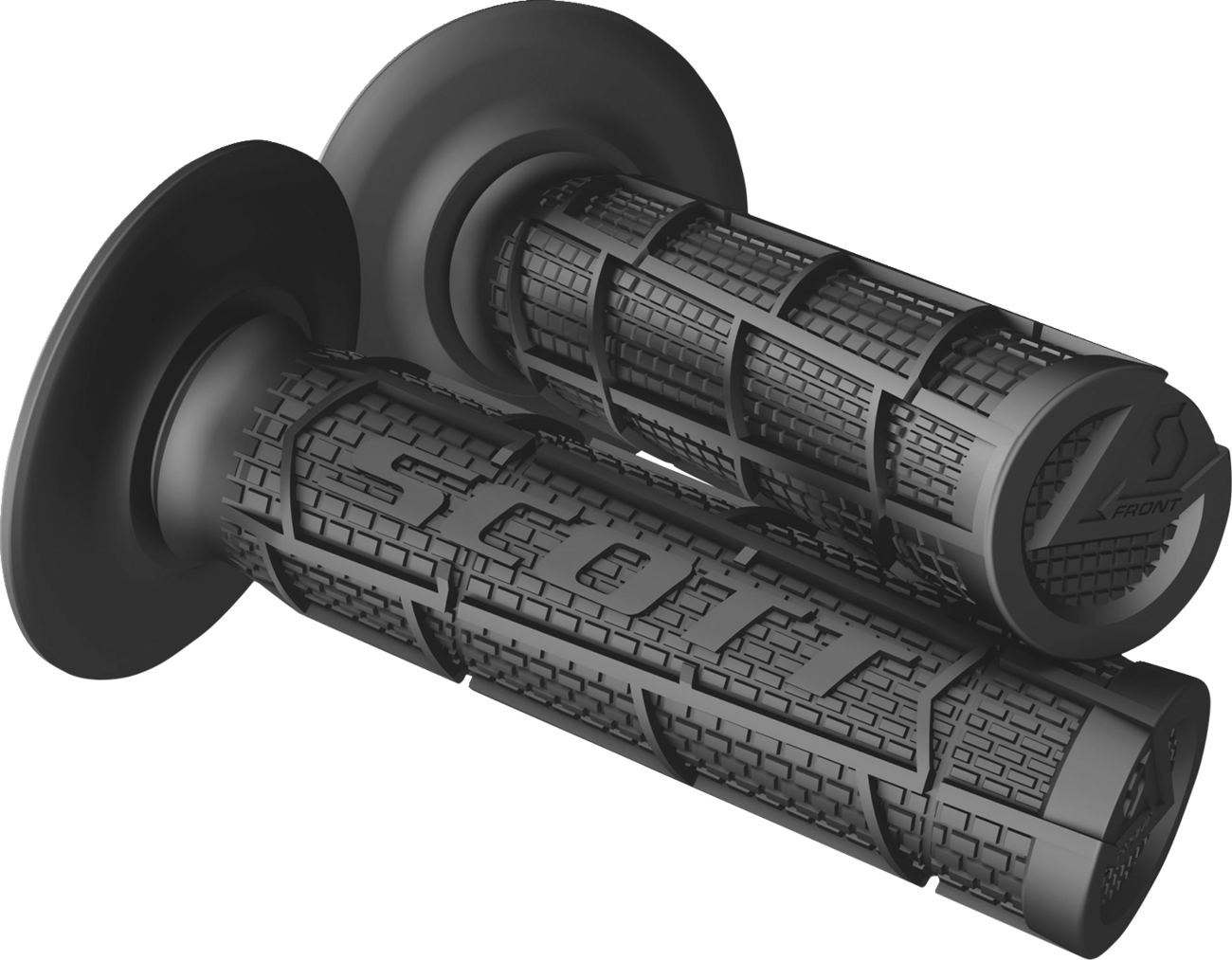 Black Scott Grips with full waffle pattern designed for motorcycle engines, showcasing textured rubber surface.