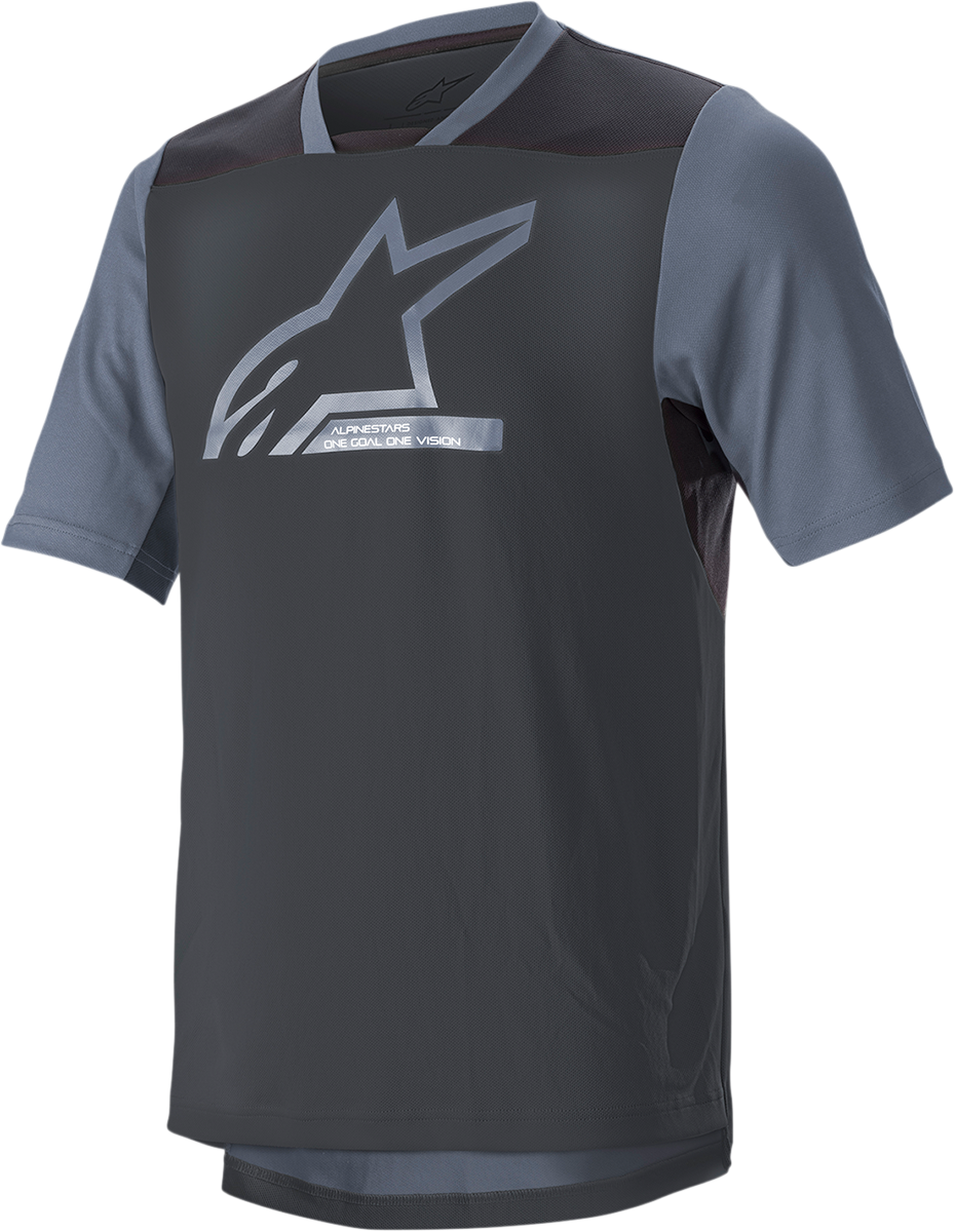 Alpinestars Drop 6.0 V2 short-sleeve black jersey for motorcycle riding, size large, with breathable fabric and sporty design.