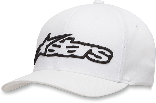 Alpinestars Blaze Flexfit hat in white and black, large/xl size, featuring the brand logo on the front.
