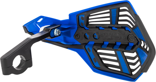 Acerbis X-Future blue and black motorcycle handguards on a body shot, designed for off-road or motocross bikes.