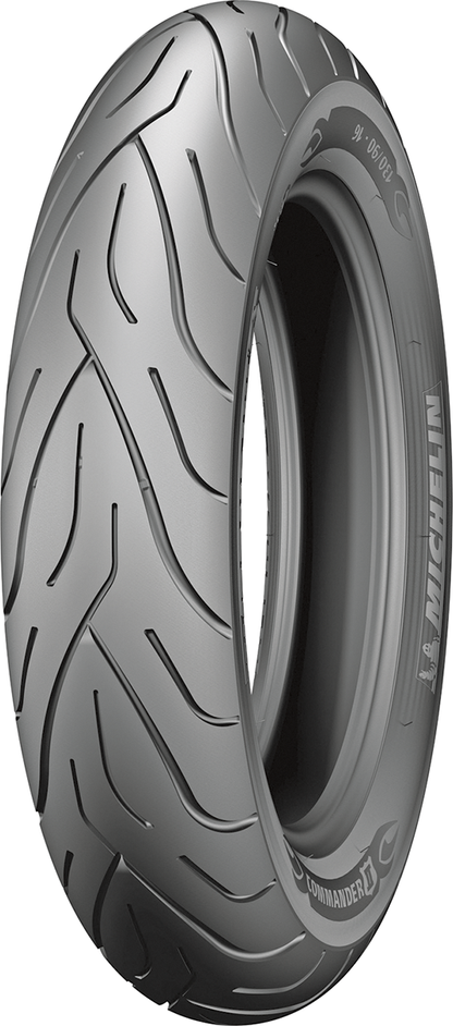 Michelin Commander II front motorcycle tire 80/90-21 with 54H speed rating, featuring tread pattern and sidewall details.