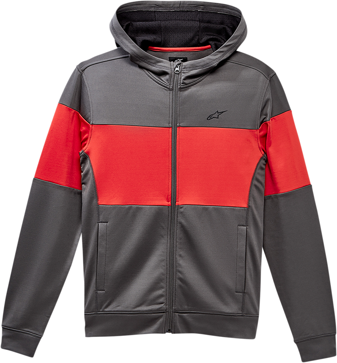 Alpinestars Justify mid-layer jacket in red, large size, featuring a sleek design, suitable for outdoor or motorcycle riding.