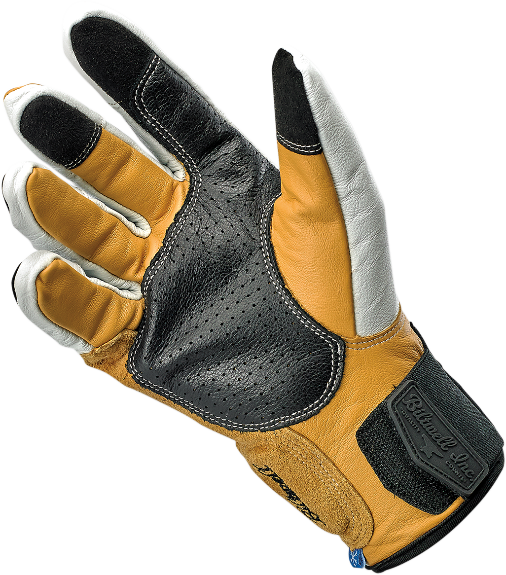 Bill's Exhausts BILTWELL Belden Gloves in Cement, XS, showing protective motorcycle gloves with reinforced palms and secure wrist closure.