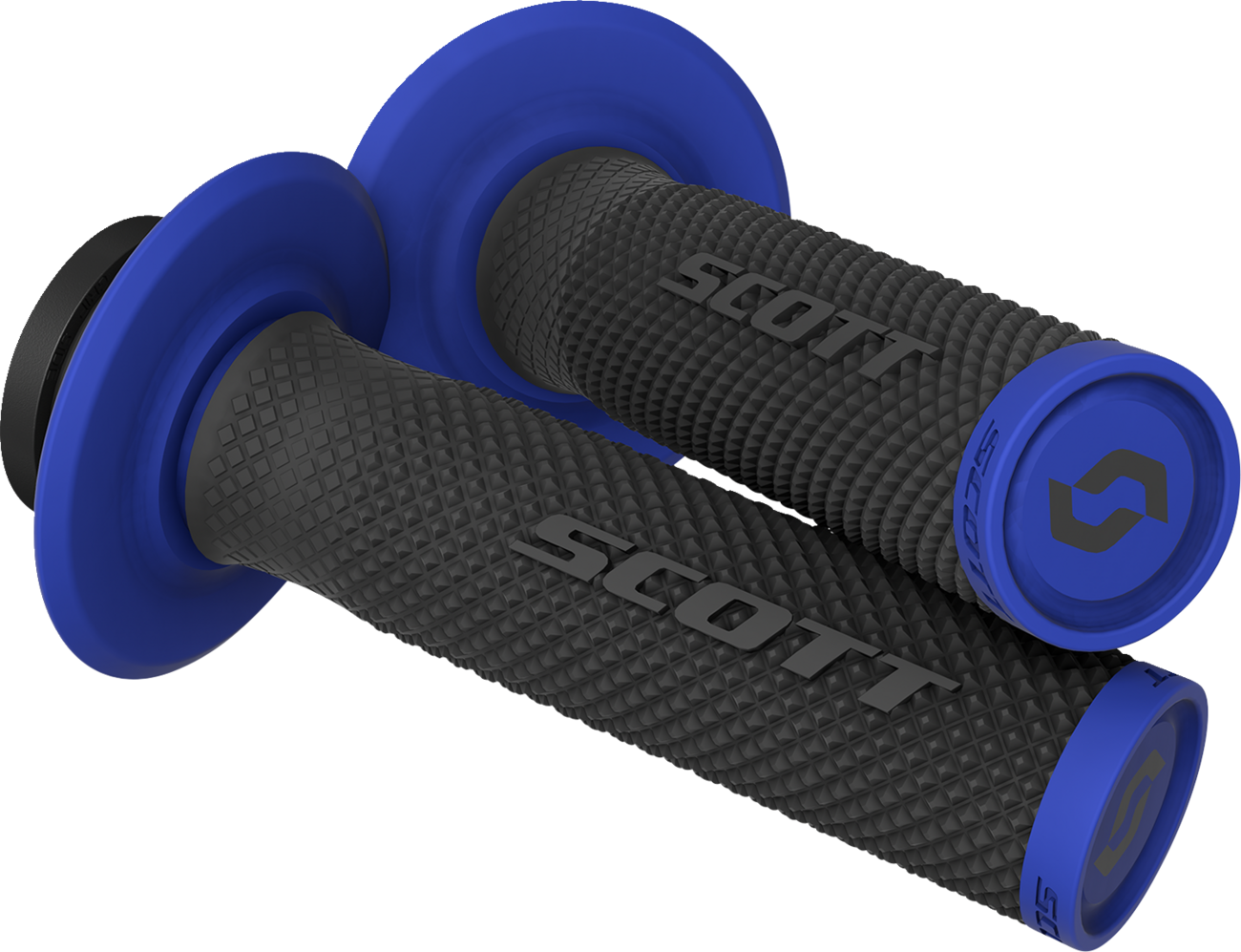 Scott SX II Lock-On grips for bikes in black and blue, featuring ergonomic design and secure locking mechanism.