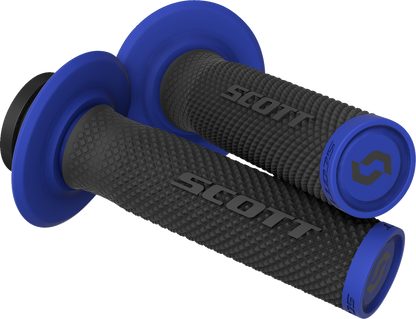 Scott SX II Lock-On grips for bikes in black and blue, featuring ergonomic design and secure locking mechanism.