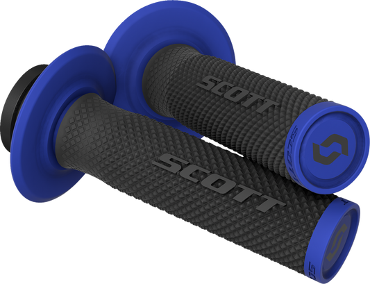 Scott SX II Lock-On grips for bikes in black and blue, featuring ergonomic design and secure locking mechanism.