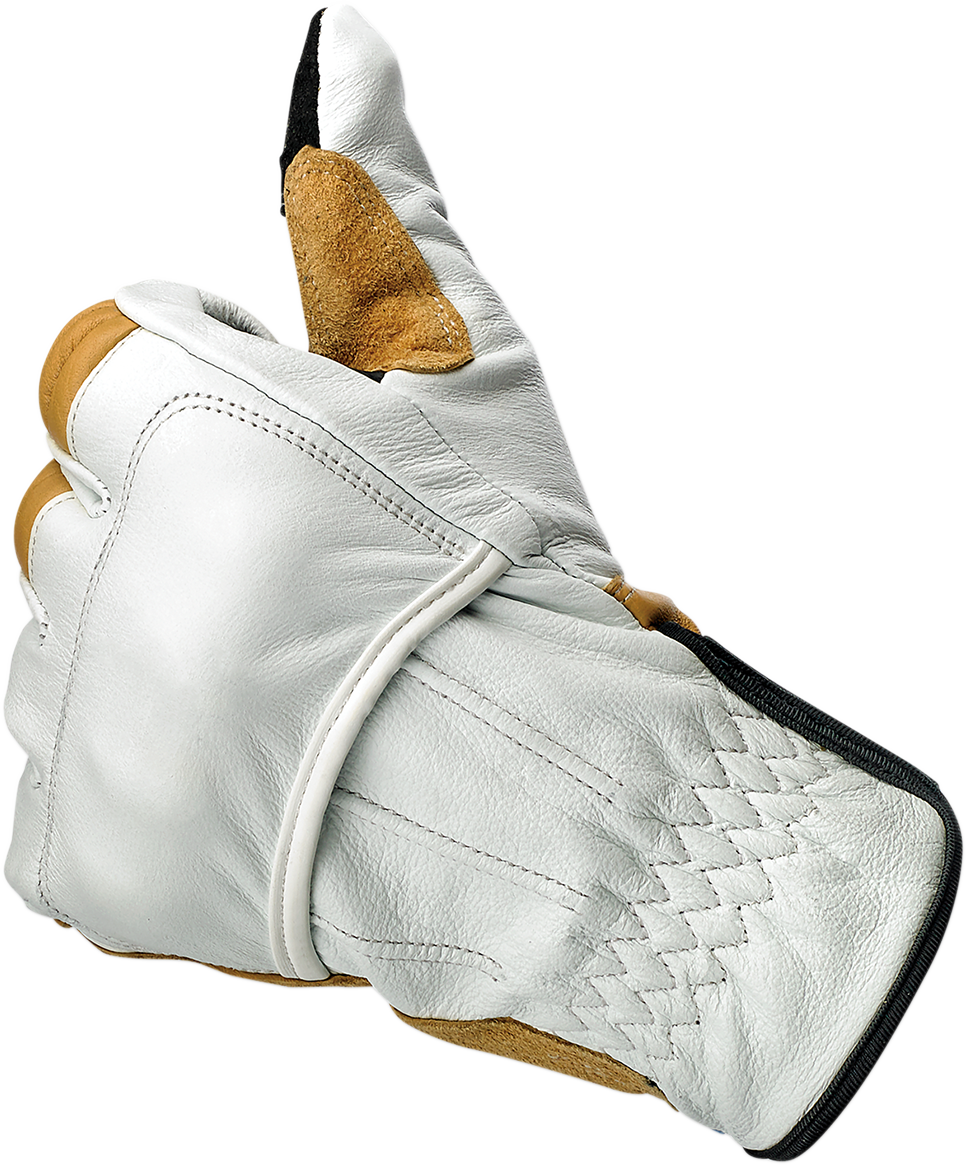 Bill's Exhausts Biltwell Belden Gloves in Cement, XS, showing the textured finger and palm details of the motorcycle gloves.