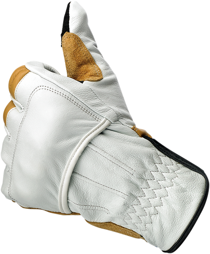 Bill's Exhausts Biltwell Belden Gloves in Cement, XS, showing the textured finger and palm details of the motorcycle gloves.