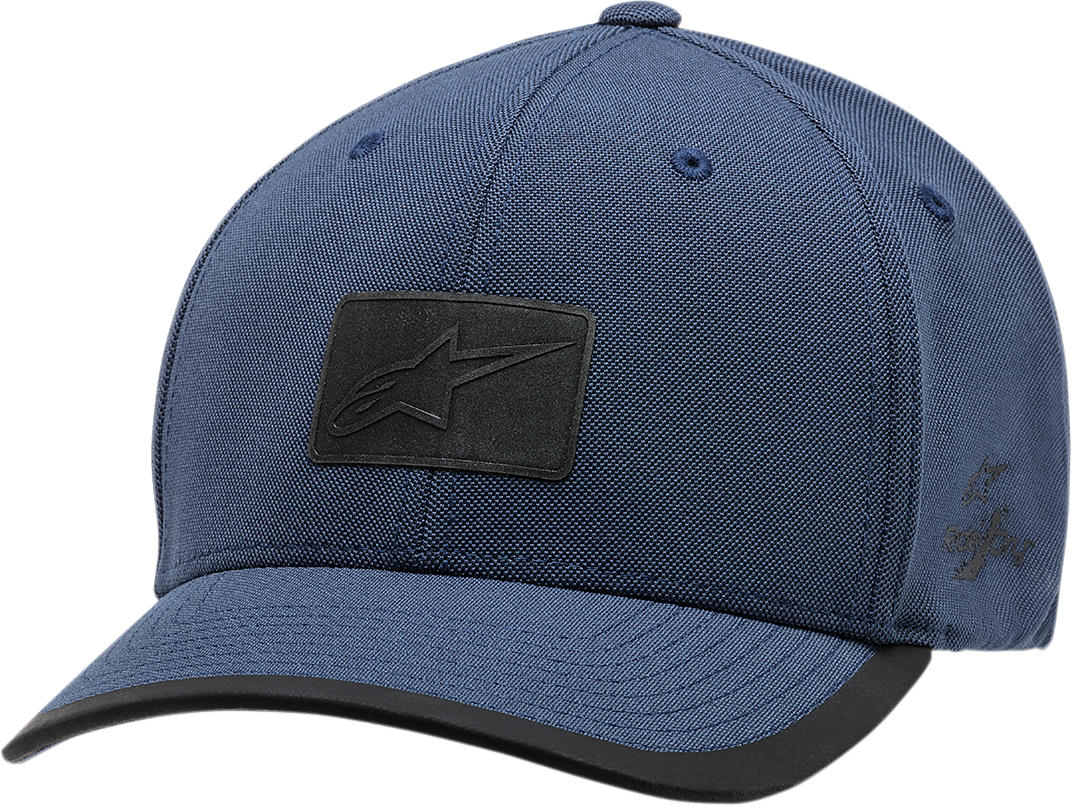 Dark blue ALPINESTARS Tempo hat with large/XL size, featuring protective gear design and branding details.