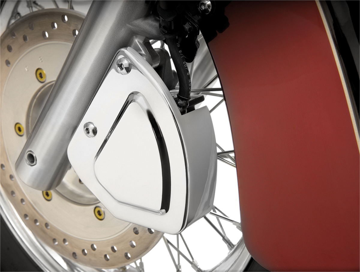 Chrome caliper cover for VT750 Aero motorcycle engine by Bill's Exhausts, featuring a shiny chrome finish and detailed branding.