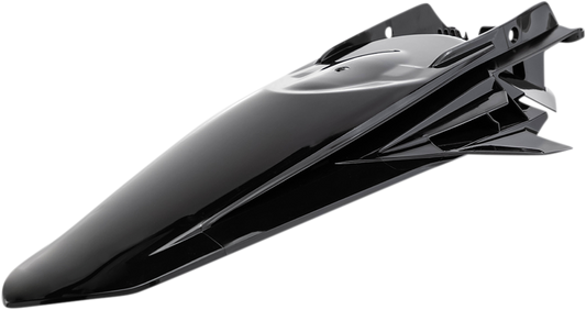 Black Acerbis rear fender for motorcycle, designed for durability, with a sleek body style and mounting points visible.