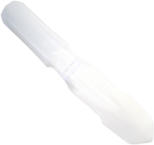 Acerbis white front fender for motorcycle, made of durable body material, designed to fit and protect the front wheel.