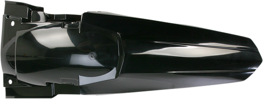 Black ACERBIS rear fender for motorcycle, body part with mounting points, designed for durability and style.